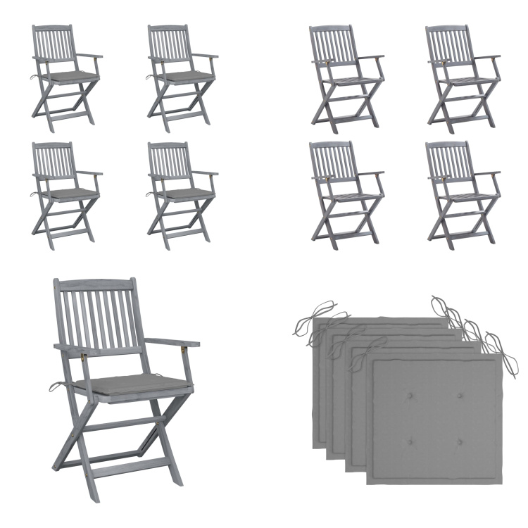 vidaXL Składane krzesła ogrodowe 4 szt. z poduszką siedziska z litego drewna akacjowego - Krzesło ogrodowe - Krzesła ogrodowe - Drewniane krzesło ogrodowe - Drewniane krzesła ogrodowe