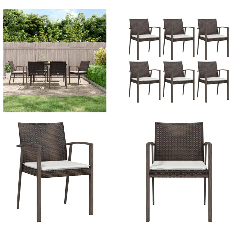 vidaXL Krzesła ogrodowe z poduszką 6 szt. Brązowy 56,5x57x83 cm Poly Rattan - Krzesło ogrodowe - Krzesła ogrodowe - Krzesło Patio - Krzesło Outdoor