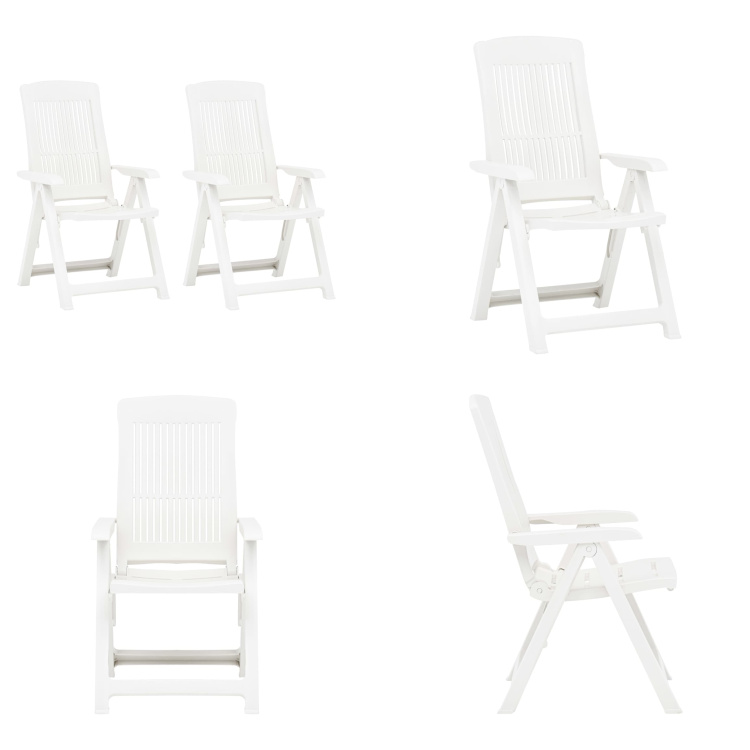 vidaXL Regulowane krzesła ogrodowe 2 szt. Plastikowe białe - Krzesło ogrodowe - Krzesła ogrodowe - Fotel ogrodowy - Krzesło składane