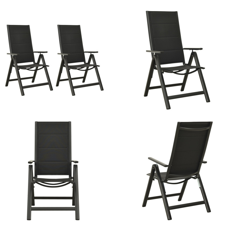 vidaXL Składane krzesła ogrodowe 2 szt. Tekstylne i aluminiowe, czarne - Krzesło ogrodowe - Krzesła ogrodowe - Krzesła zewnętrzne - Krzesła zewnętrzne