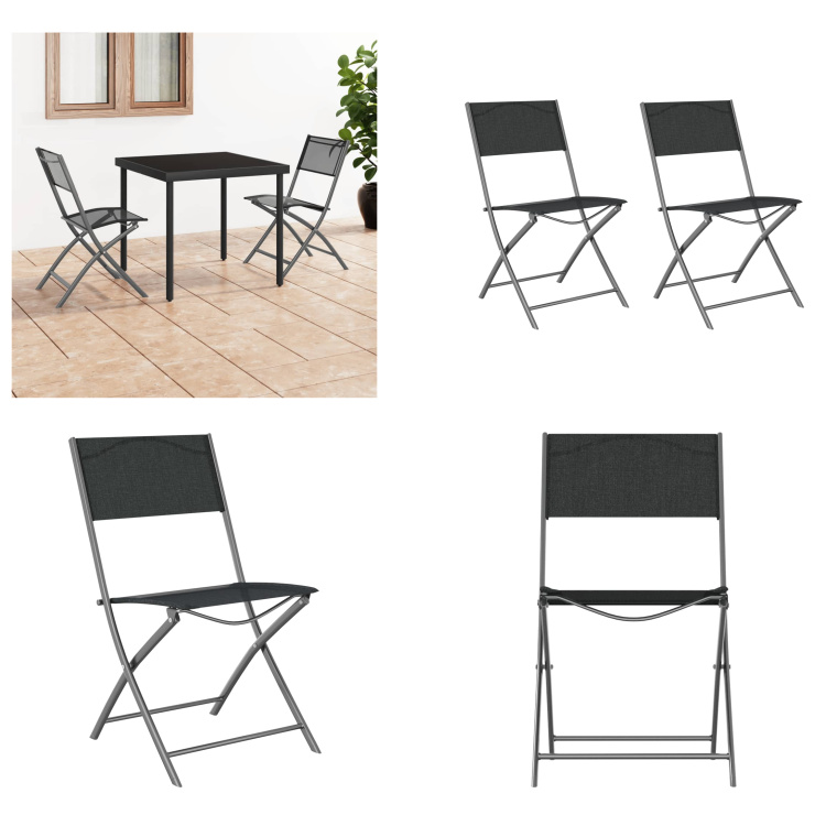 vidaXL Składane krzesła ogrodowe 2 szt. czarna stal i textilene - Składane krzesło ogrodowe - Składane krzesła ogrodowe - Krzesło ogrodowe - Krzesło składane