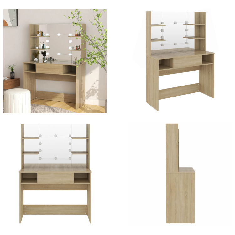 vidaXL Toaletka z oświetleniem LED 100x40x135 cm MDF dąb - Toaletka - Toaletki - Komody - Komody z szufladami