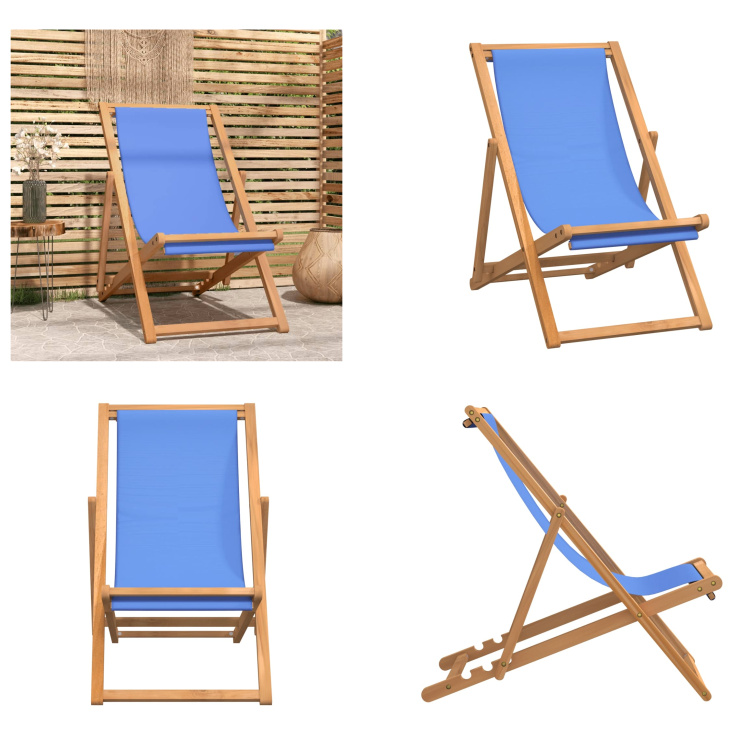 vidaXL Leżak z drewna tekowego 56×105×96 cm niebieski - Krzesło plażowe - Krzesła plażowe - Krzesło ogrodowe - Krzesła ogrodowe