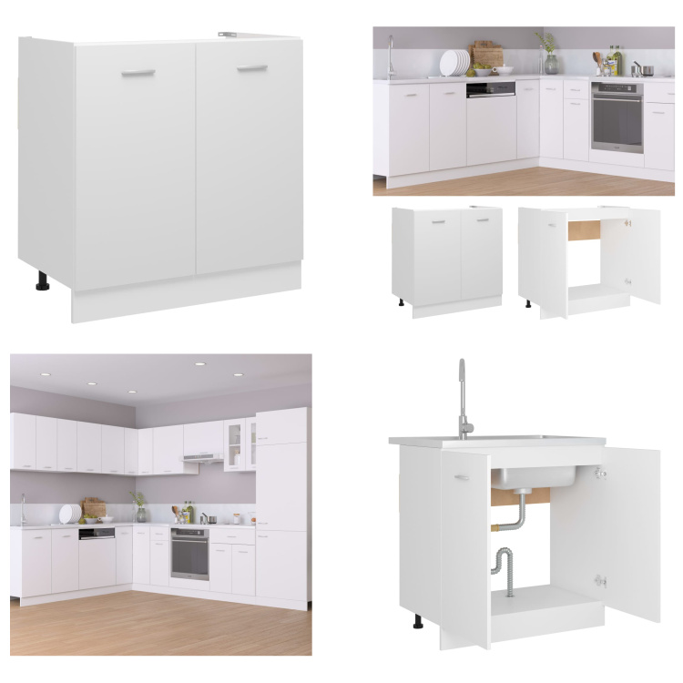 vidaXL Podstawa pod zlewozmywak biała 80x46x81,5 cm materiał drewnopochodny - Podstawa pod zlewozmywak - Szafki kuchenne - Szafki kuchenne