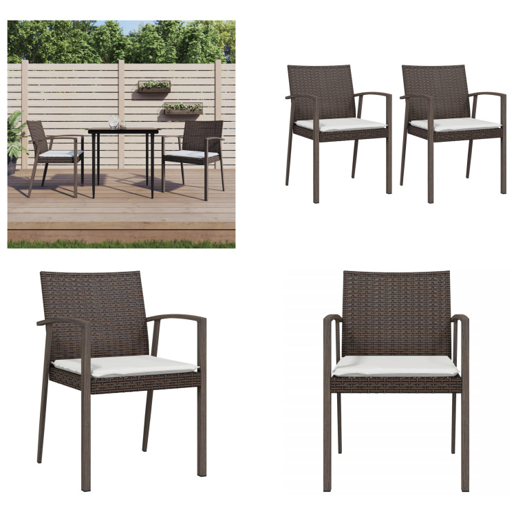 vidaXL Krzesła ogrodowe z poduszką 2 szt. Brązowy 56,5x57x83 cm Poly Rattan - Krzesło ogrodowe - Krzesła ogrodowe - Krzesło Patio - Krzesło Outdoor