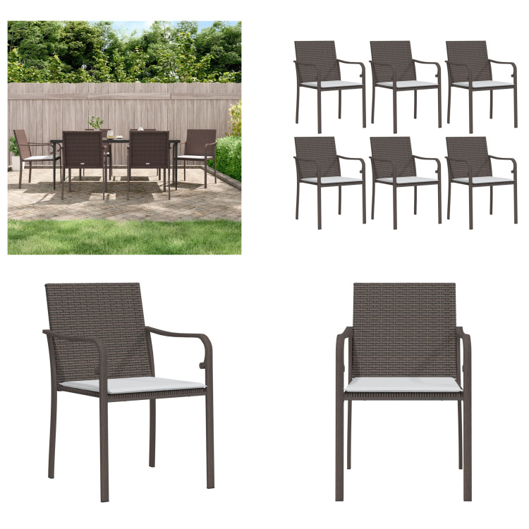 vidaXL Krzesła ogrodowe z poduszką 6 szt. Brązowy 56x59x84 cm Poli Rattan - Krzesło Ogrodowe - Krzesła Ogrodowe - Krzesło Patio - Krzesło Zewnętrzne