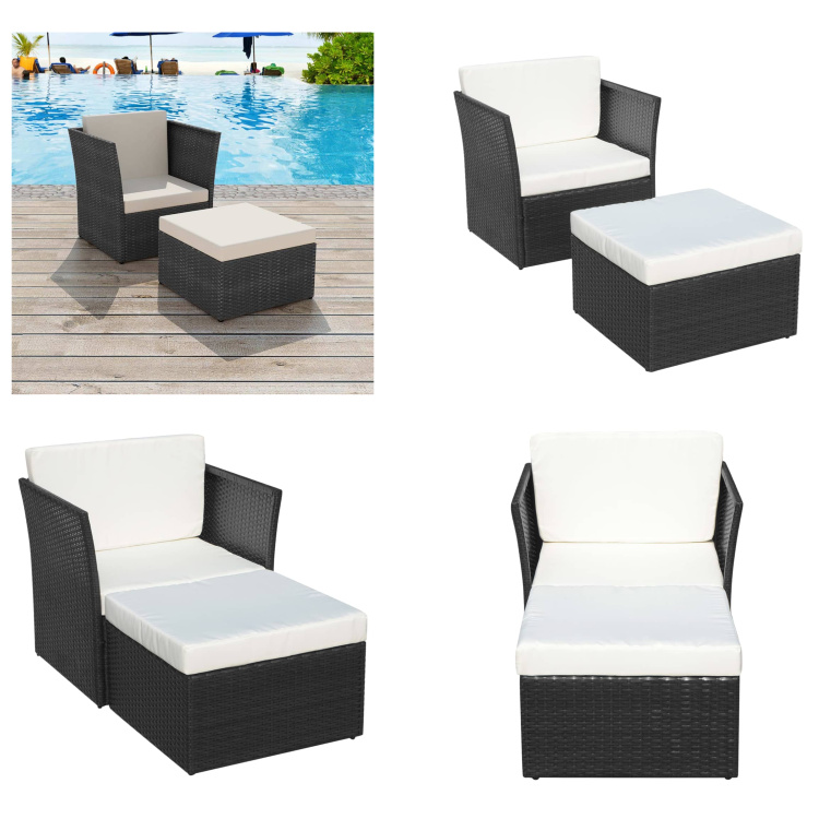 vidaXL Krzesło ogrodowe z podnóżkiem Poly Rattan Black - Krzesło ogrodowe - Krzesła ogrodowe - Krzesła zewnętrzne - Krzesła zewnętrzne