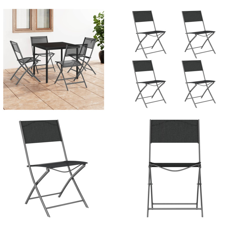 vidaXL Składane krzesła ogrodowe 4 szt. czarna stal i textilene - Składane krzesło ogrodowe - Składane krzesła ogrodowe - Krzesło ogrodowe - Krzesło składane
