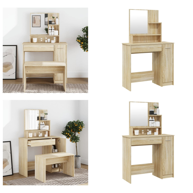 vidaXL Toaletka z lustrem dąb sonoma 86,5x35x136 cm - Toaletka - Stolik do makijażu - Stolik kosmetyczny - Toaletka