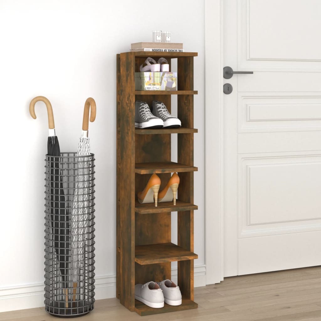 vidaXL Stojak na buty dąb wędzony 27,5x27x102 cm materiał drewnopochodny - Stojak na buty - Półki na buty - Przechowywanie butów - Szafka na buty