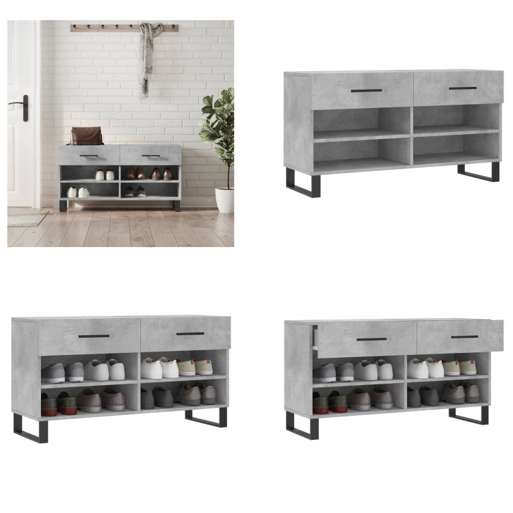 vidaXL Ławka na buty betonowa szara 102x35x55 cm materiał drewnopochodny - Ławka na buty - Ławka na buty - Ławka z miejscem do przechowywania - Stojak na buty