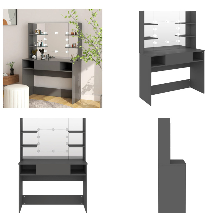 vidaXL Toaletka z oświetleniem LED 100x40x135 cm MDF szara - Toaletka - Toaletki - Komody - Komody z szufladami