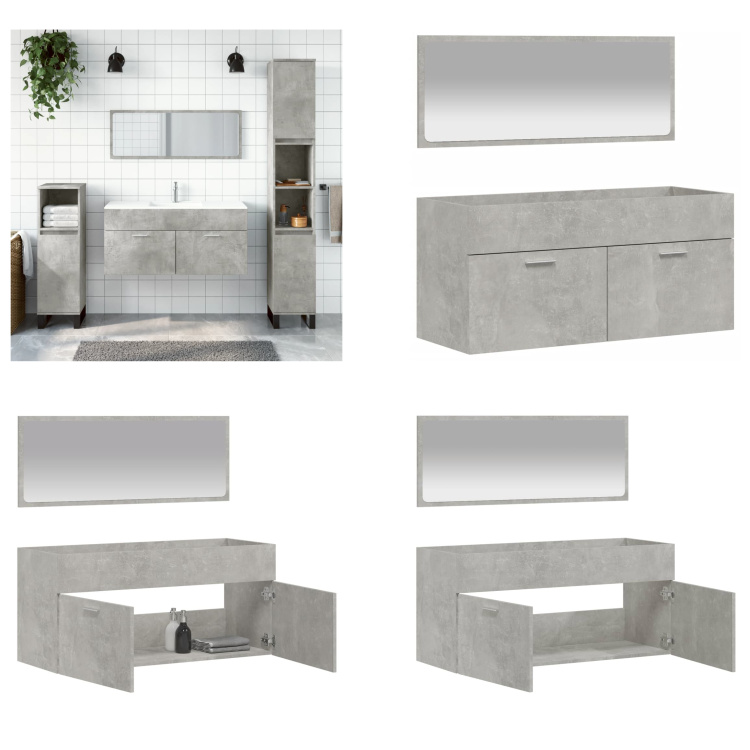 vidaXL Szafka łazienkowa z lustrem beton szare drewno - Szafka łazienkowa z lustrem - Szafki łazienkowe z lustrem - Meble łazienkowe - Szafka podumywalkowa