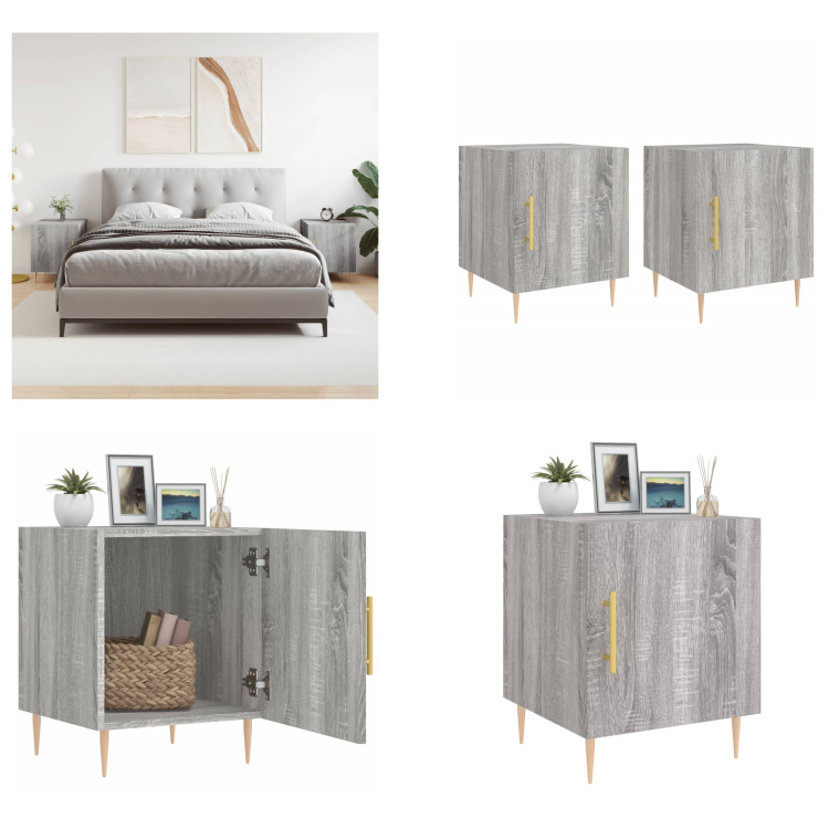 vidaXL Szafki nocne 2 szt. Szara Sonoma 40x40x50 cm Materiał drewnopochodny - Stolik nocny - Szafki nocne - Szafa - Szafka nocna