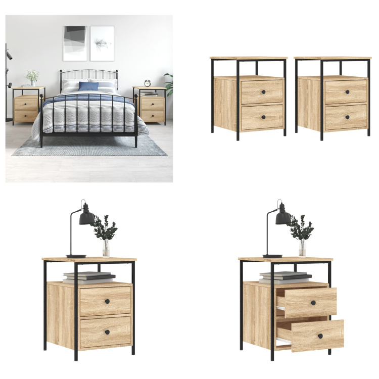 vidaXL Stoliki nocne 2 szt. dąb sonoma 44x45x60 cm materiał drewnopochodny - Stolik nocny - Stoliki nocne - Szafka nocna - Komoda nocna
