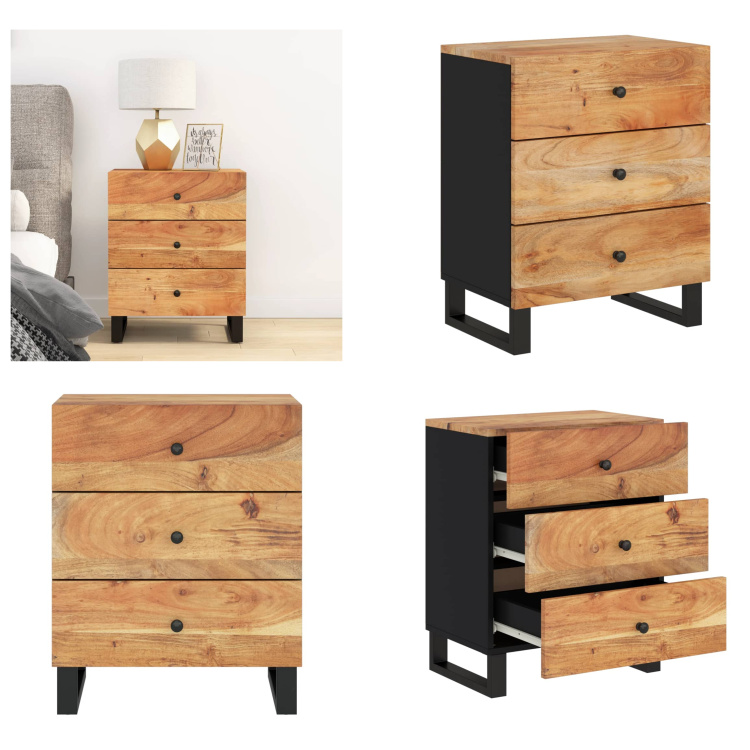 vidaXL Szafka nocna 50x33x62 cm z litego drewna akacjowego i materiałów drewnopochodnych - Szafka nocna - Szafki nocne - Szafa - Szafka nocna