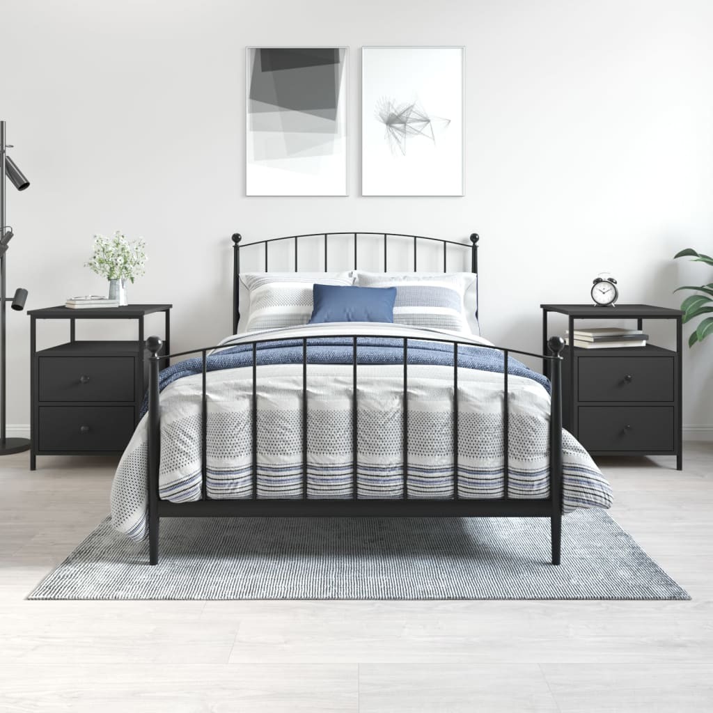 vidaXL Stoliki nocne 2 szt. czarne 44x45x60 cm materiał drewnopochodny - Stolik nocny - Stoliki nocne - Szafka nocna - Komoda nocna