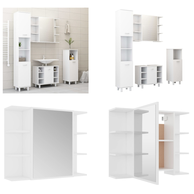 vidaXL 4-częściowy zestaw mebli łazienkowych z białego drewna - Zestaw mebli łazienkowych - Zestawy mebli łazienkowych - Szafka łazienkowa - Szafki łazienkowe