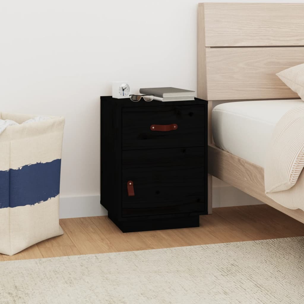 vidaXL Szafka nocna czarna 40x34x55 cm z litego drewna sosnowego - Szafka nocna - Szafki nocne - Szafa - Szafka nocna