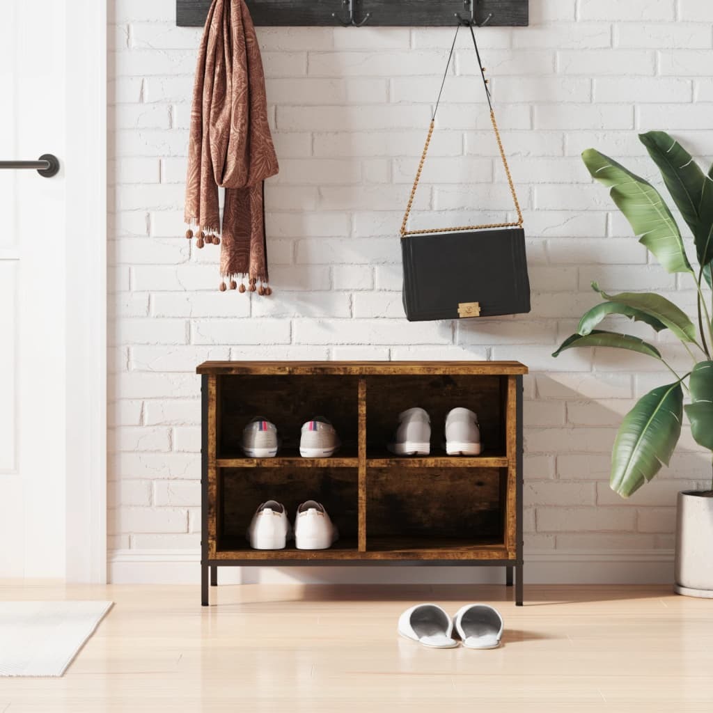 vidaXL Stojak na buty dąb wędzony 69x35x50 cm materiał drewnopochodny - Stojak na buty - Półki na buty - Szafka na buty - Przechowywanie butów