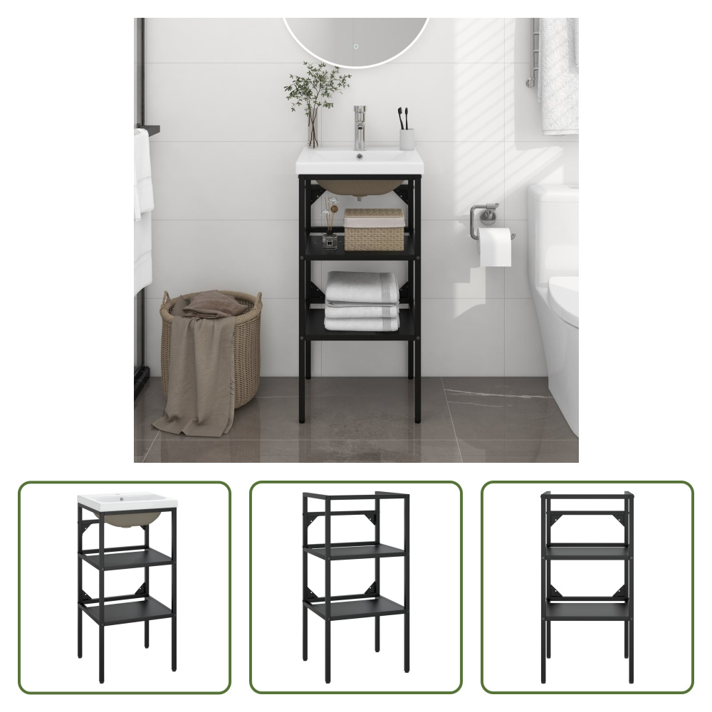 Living Store Szafka łazienkowa z umywalką z czarnego żelaza