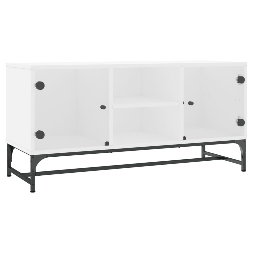 vidaXL Szafka pod telewizor ze szklanymi drzwiami biała 102x37x50 cm