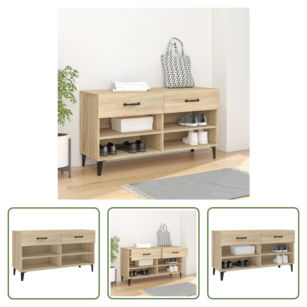 The Living Store szafka na buty dąb sonoma 102x35x55 cm materiał drewnopochodny