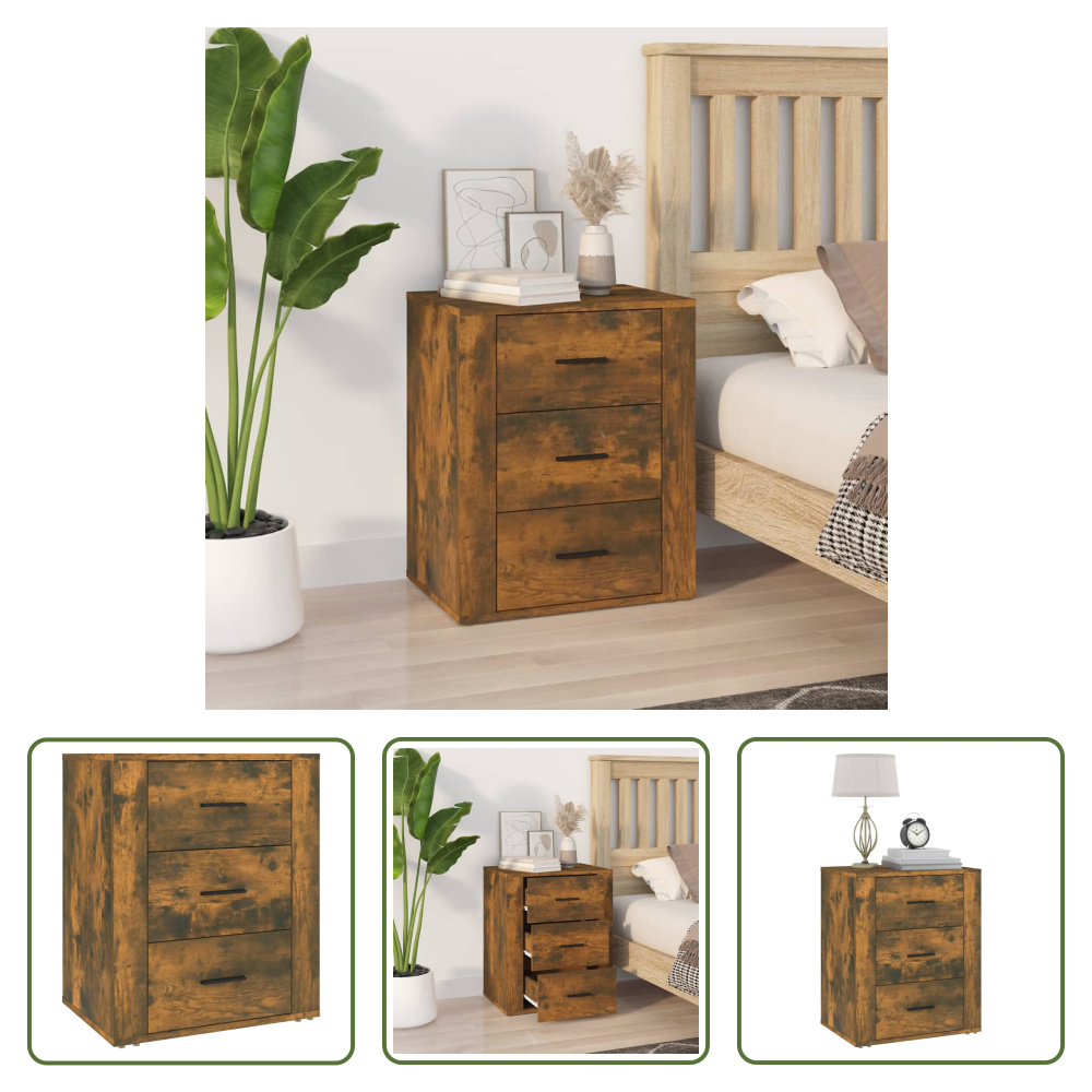 The Living Store szafka nocna dąb wędzony 50x36x60 cm materiał drewnopochodny