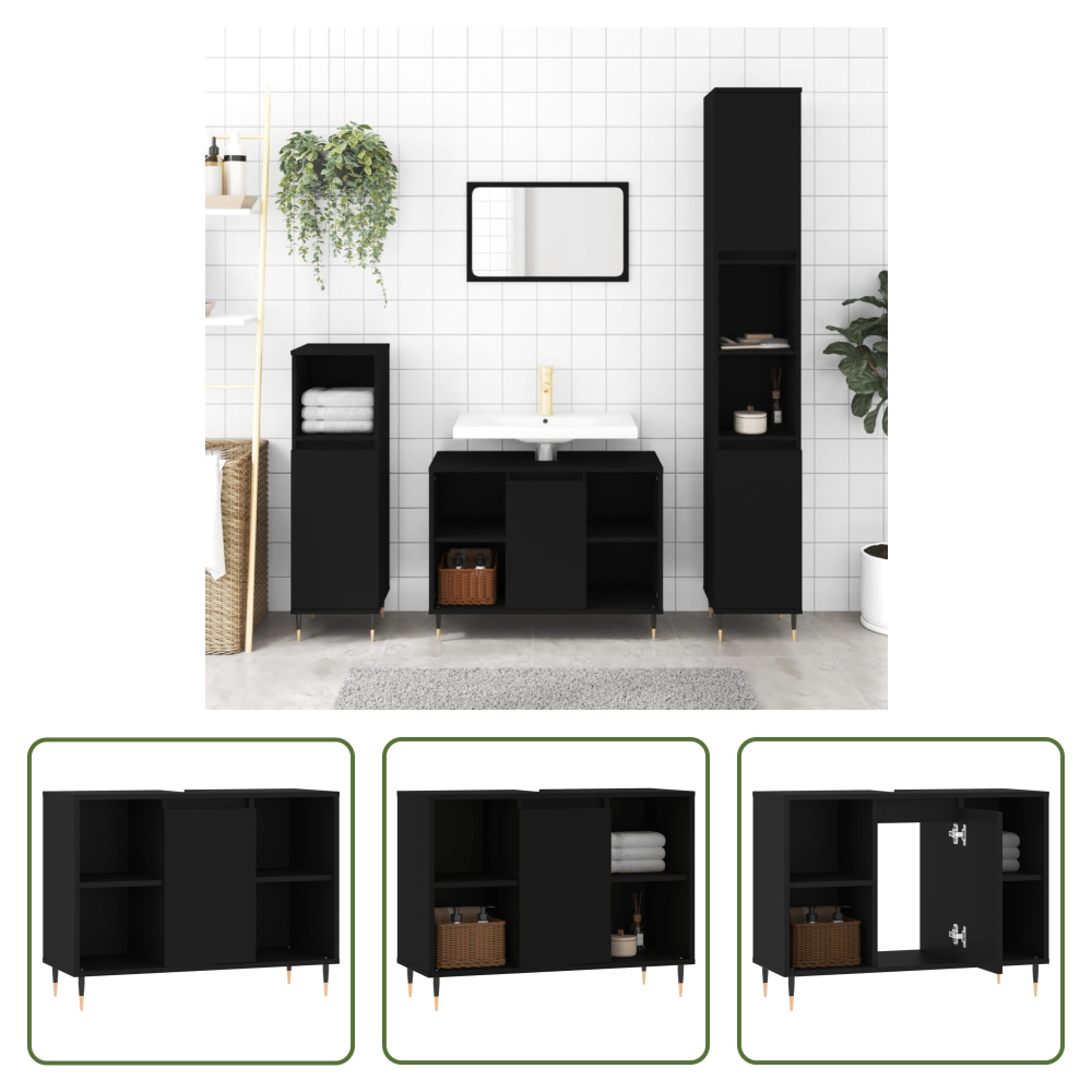 The Living Store Szafka łazienkowa czarna 80x33x60 cm materiał drewnopochodny