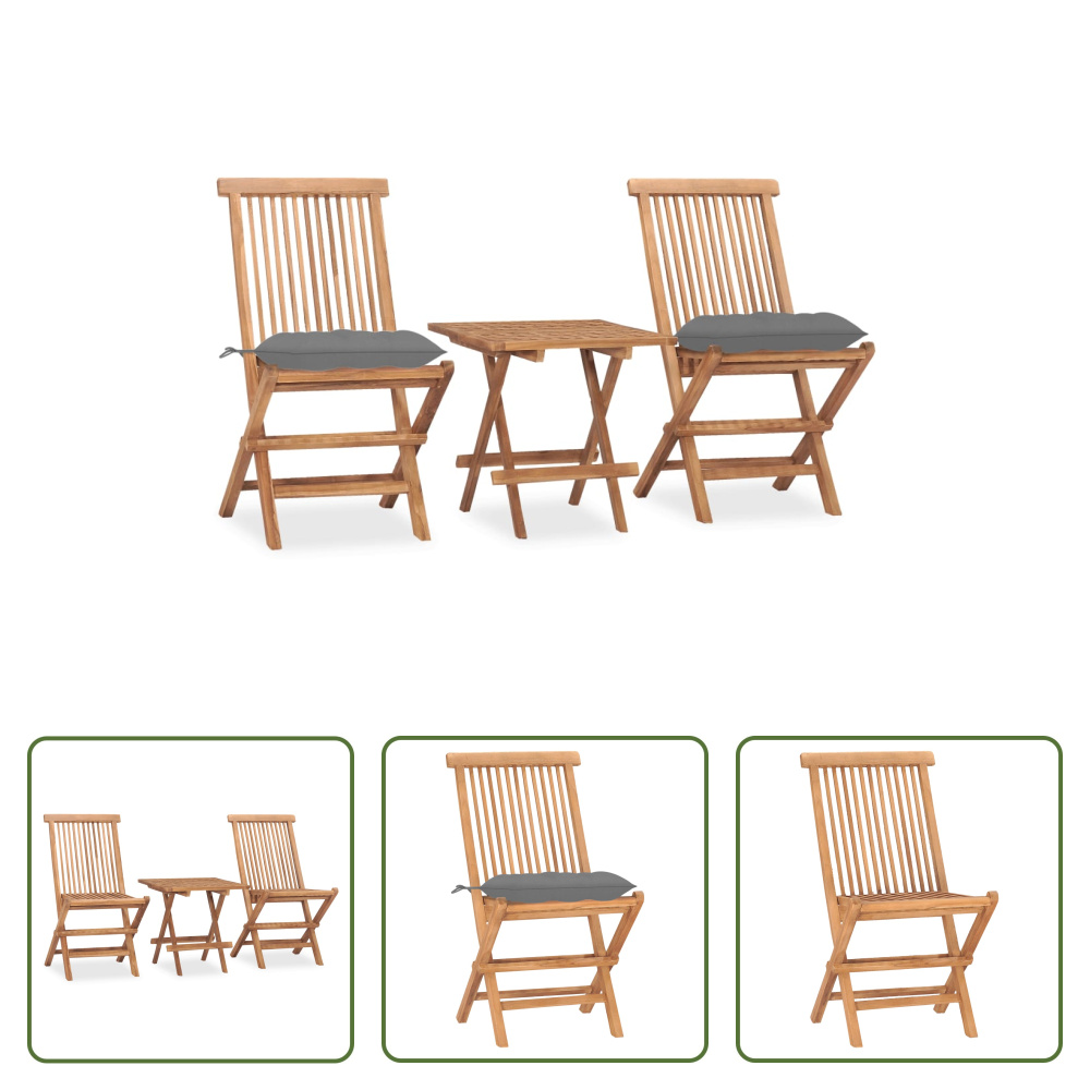 The Living Store 3-częściowy ogrodowy zestaw jadalniany z poduszkami Składane lite drewno tekowe
