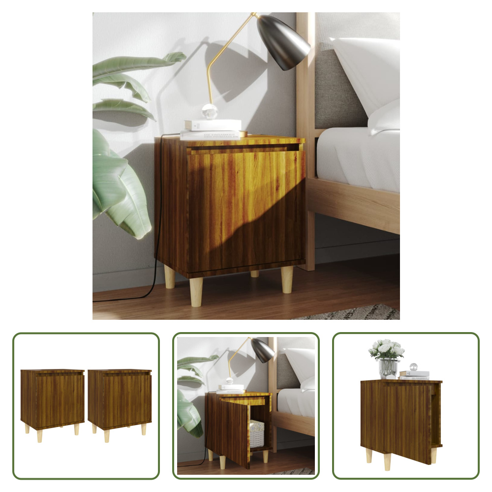 The Living Store Szafki nocne z nogami z litego drewna 2 szt. Brązowy dąb