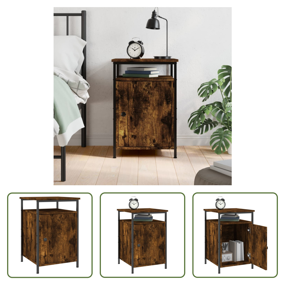 The Living Store szafka nocna dąb wędzony 40x42x60 cm materiał drewnopochodny