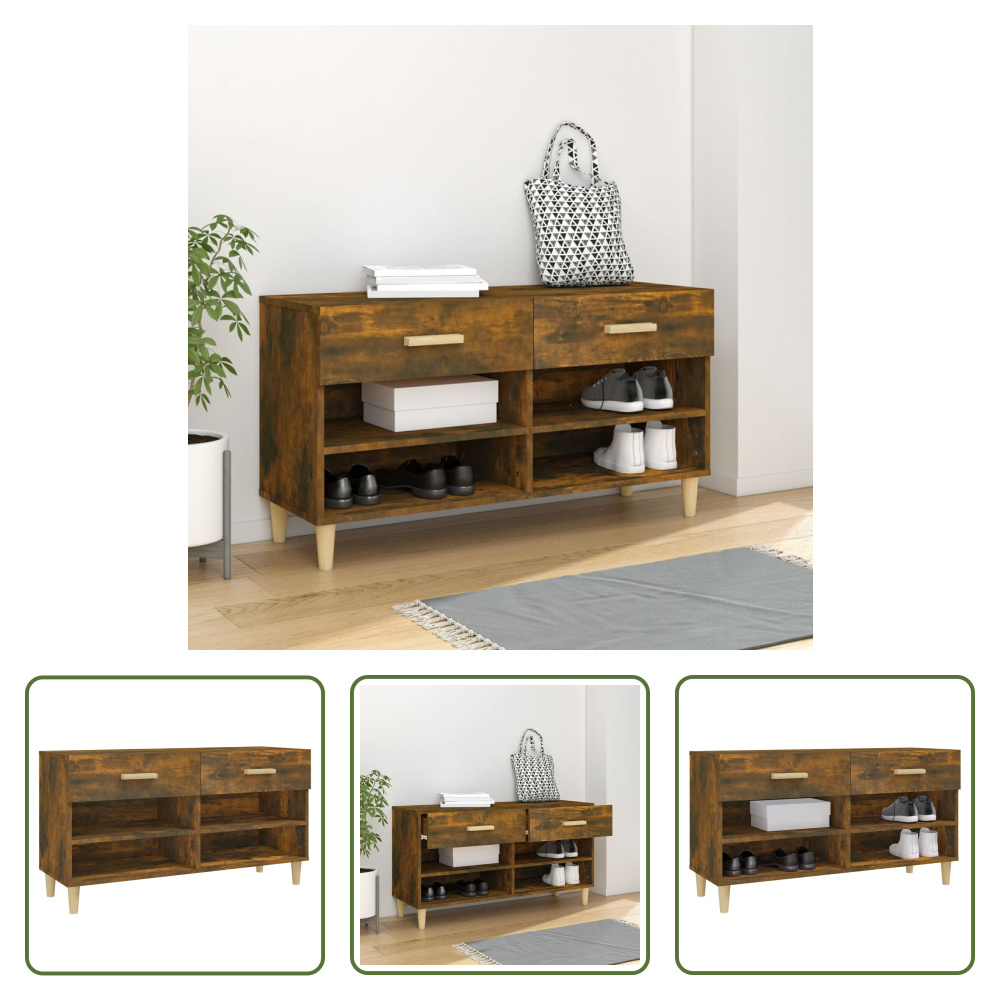The Living Store Szafka na buty dąb wędzony 102x35x55 cm Materiał drewnopochodny