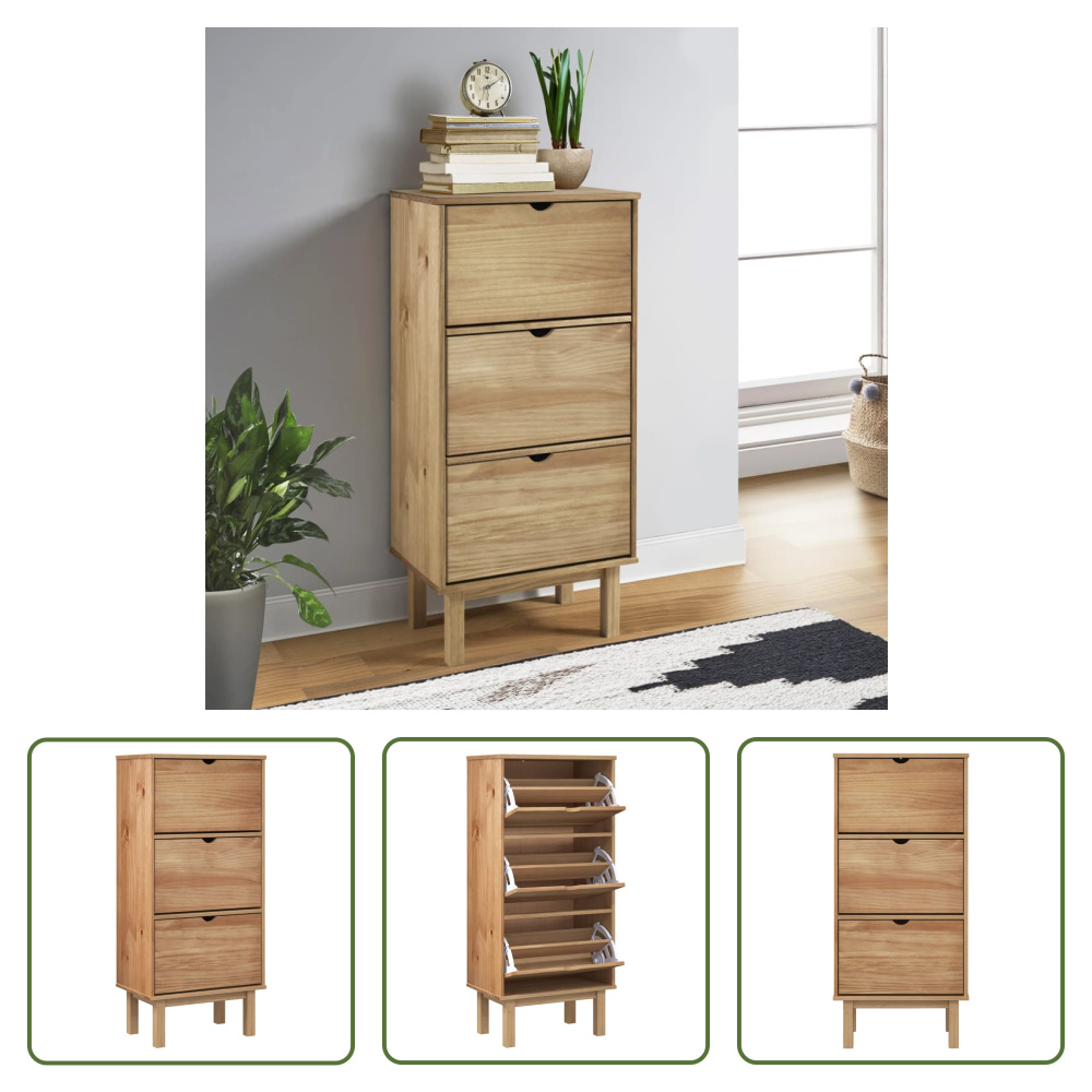 The Living Store Szafka na buty OTTA z 3 szufladami Brązowe lite drewno sosnowe