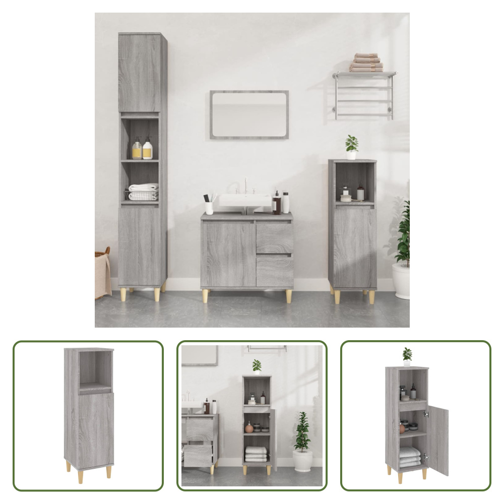 The Living Store Szafka łazienkowa szara Sonoma 30x30x100 cm Materiał drewnopochodny