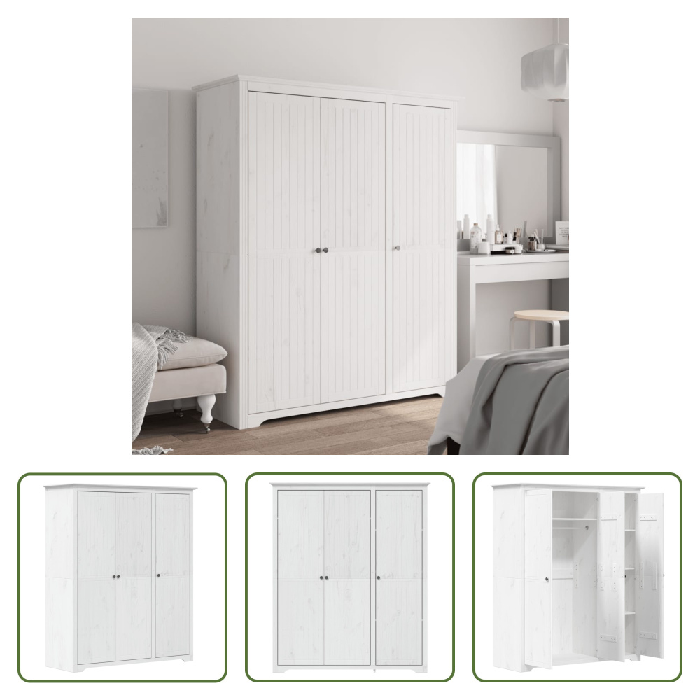 The Living Store Szafa BODO biała 146x53,5x173 cm lite drewno sosnowe