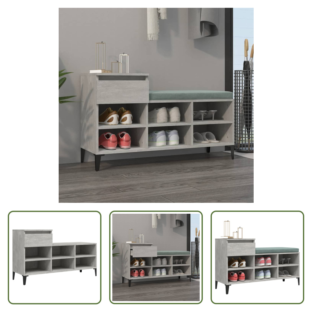 The Living Store stojak na buty betonowy szary 102x36x60 cm materiał drewnopochodny