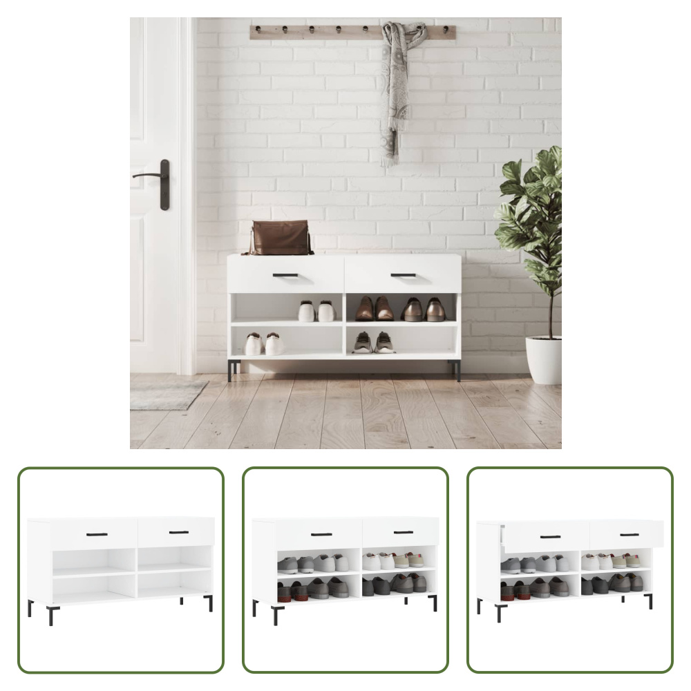The Living Store Ławka na buty biała 102x35x55 cm Materiał drewnopochodny