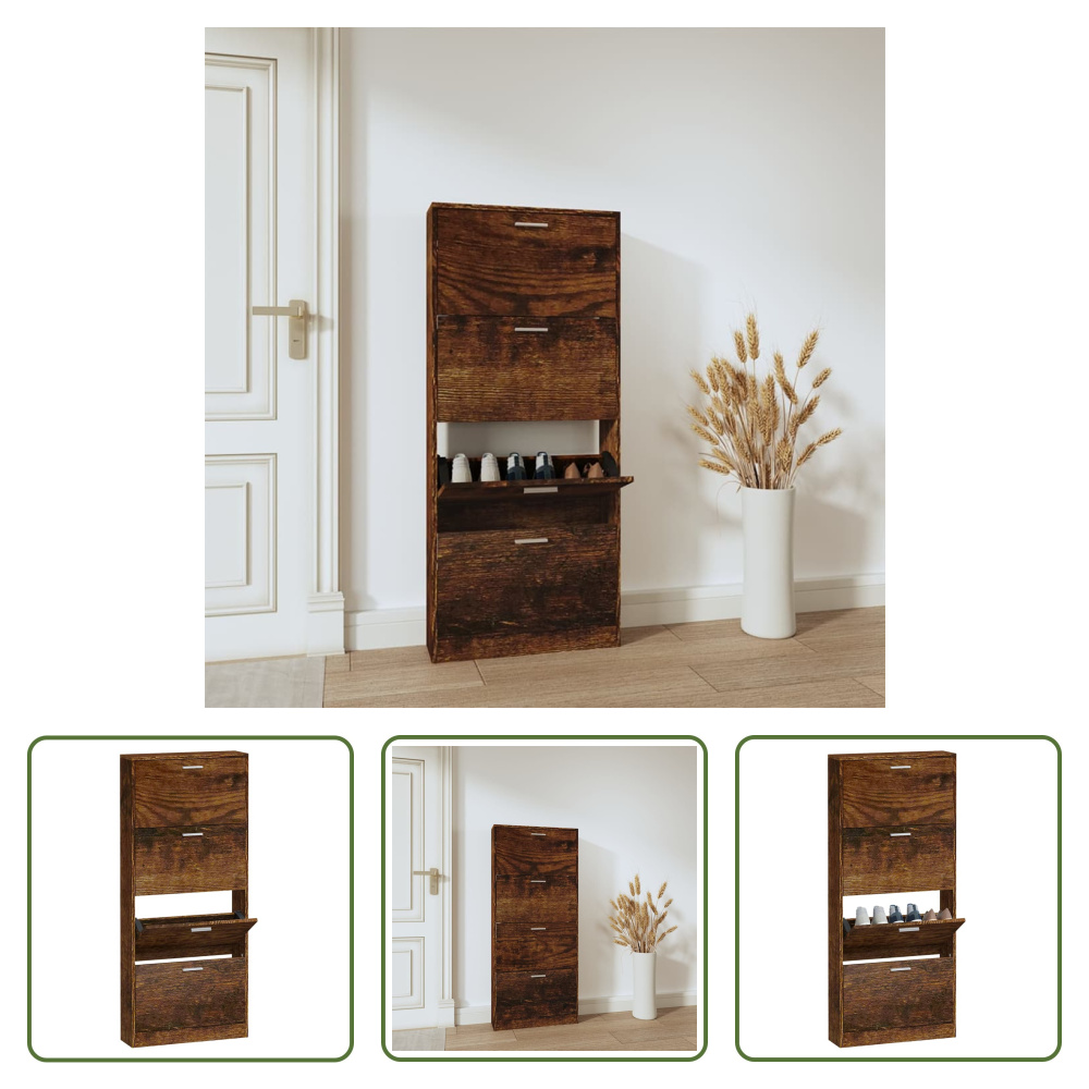The Living Store Szafka na buty dąb wędzony 59x17x150 cm Materiał drewnopochodny
