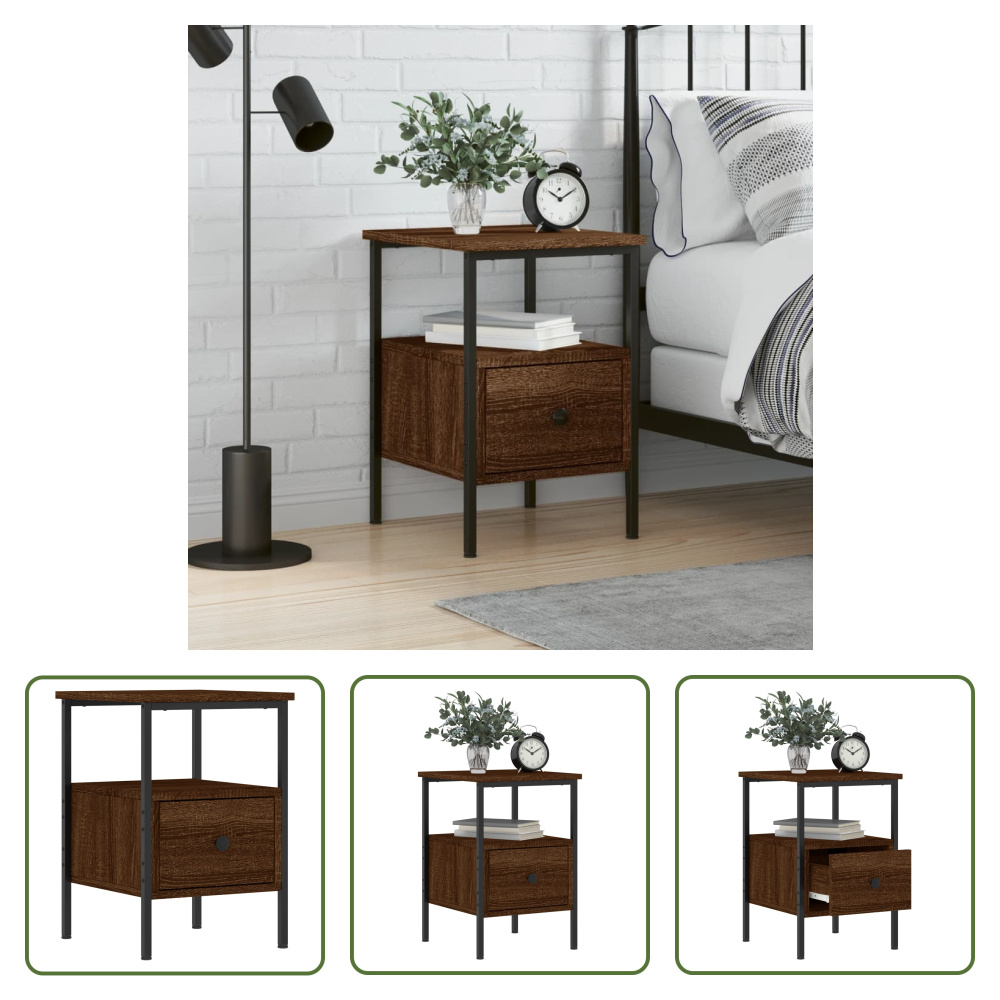 The Living Store szafka nocna brązowy dąb 34x36x50 cm materiał drewnopochodny