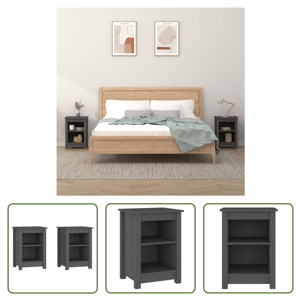 The Living Store Szafki nocne 2 szt. Szare 40x35x55 cm lite drewno sosnowe