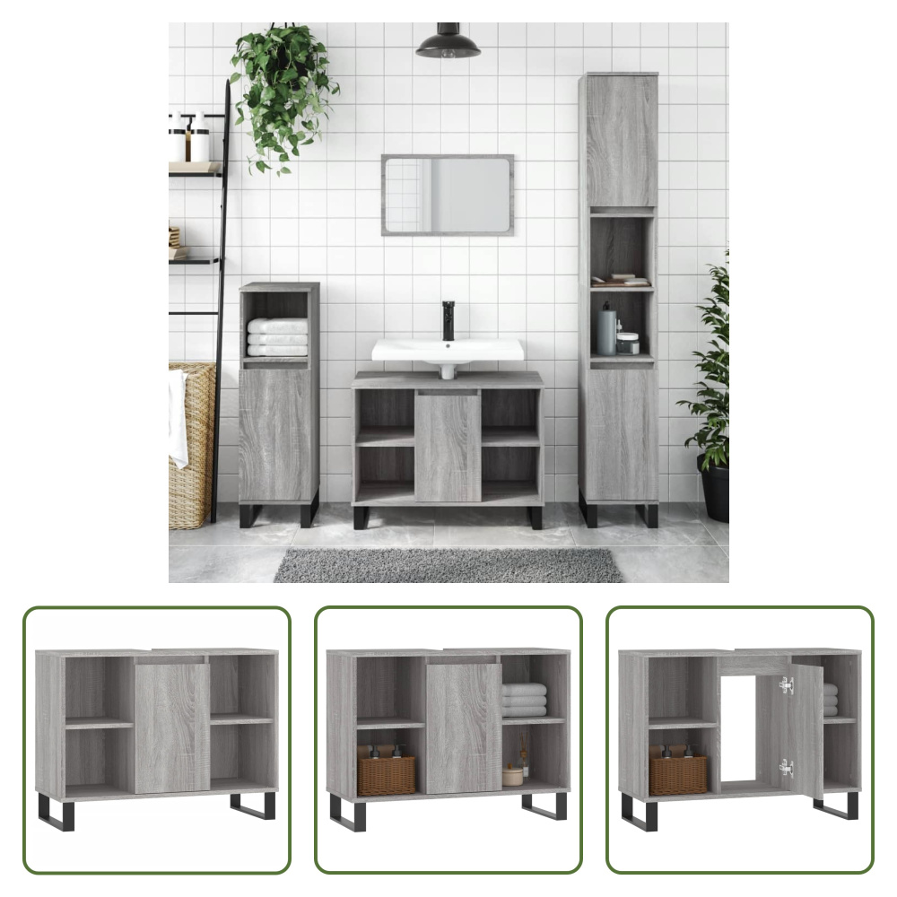 The Living Store Szafka łazienkowa szara Sonoma 80x33x60 cm Materiał drewnopochodny
