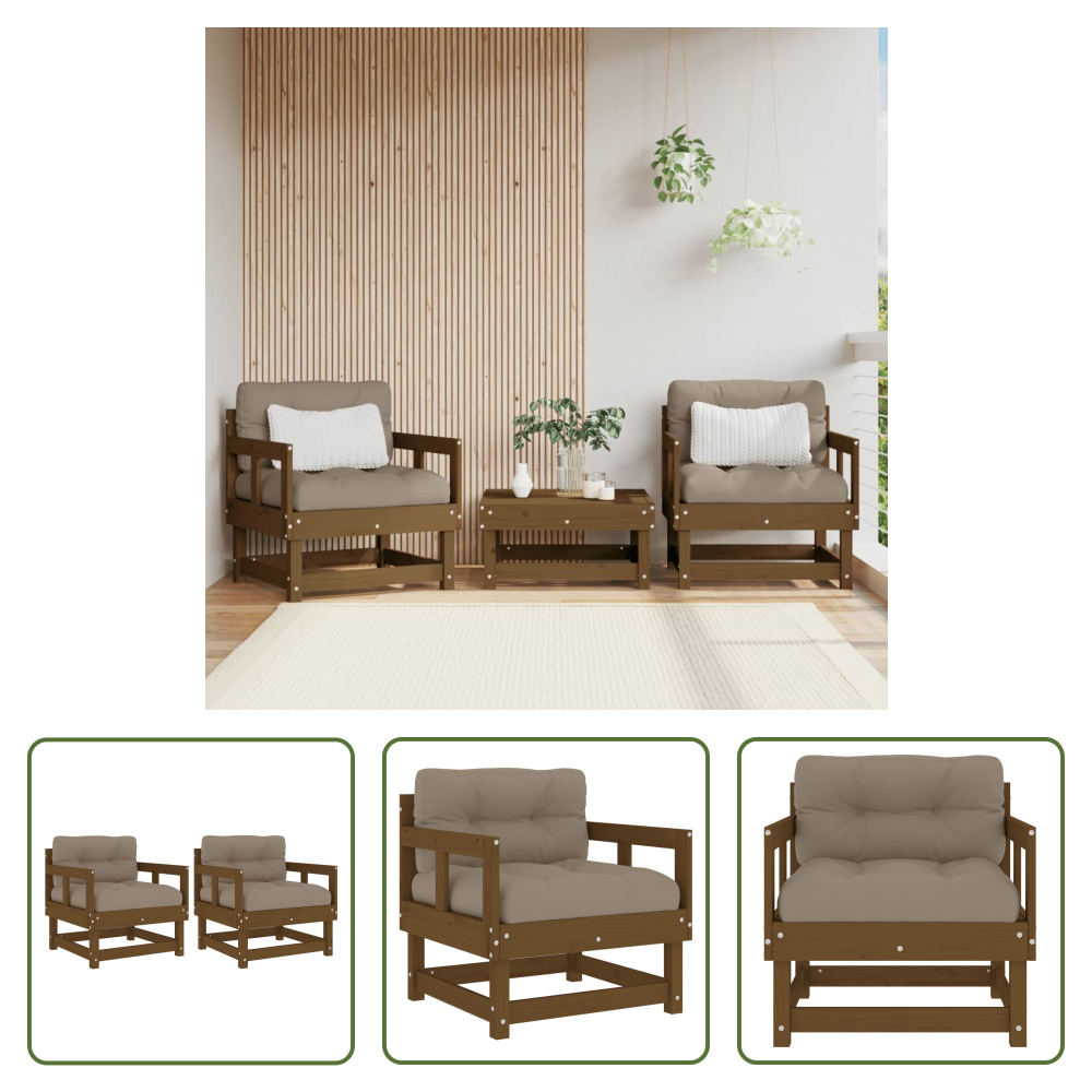 The Living Store Krzesła ogrodowe z poduszką 2 szt. Miodowo-brązowe lite drewno sosnowe