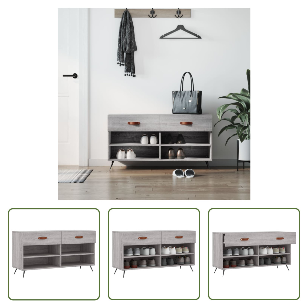 The Living Store Ławka na buty szara Sonoma 102x35x55 cm Materiał drewnopochodny