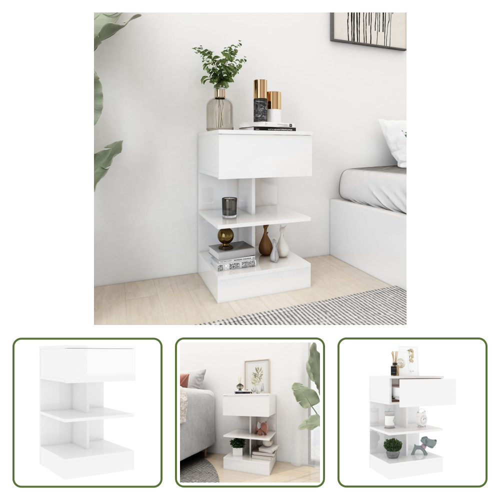 The Living Store szafka nocna biały wysoki połysk 40x35x65 cm materiał drewnopochodny