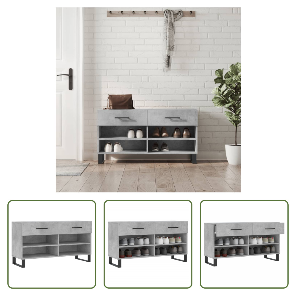 The Living Store Ławka na buty betonowa szara 102x35x55 cm Materiał drewnopochodny