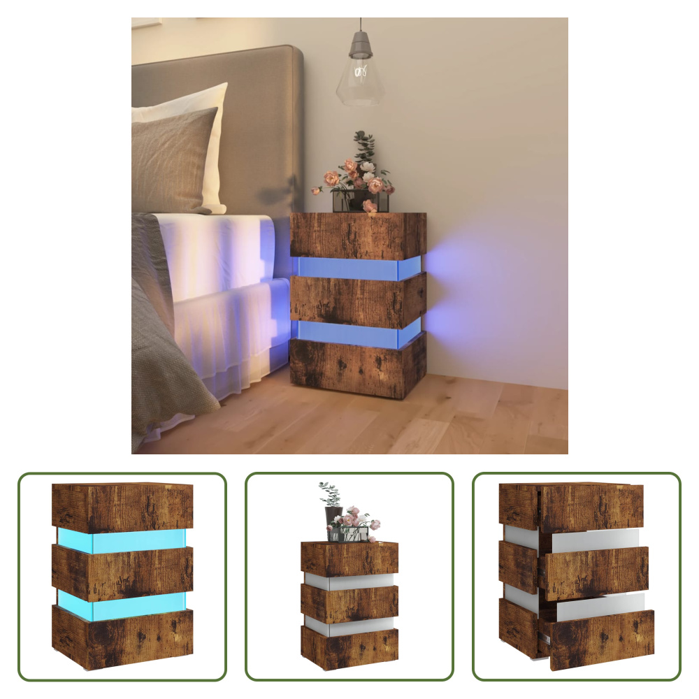 The Living Store Szafka nocna LED dąb wędzony 45x35x67 cm materiał drewnopochodny