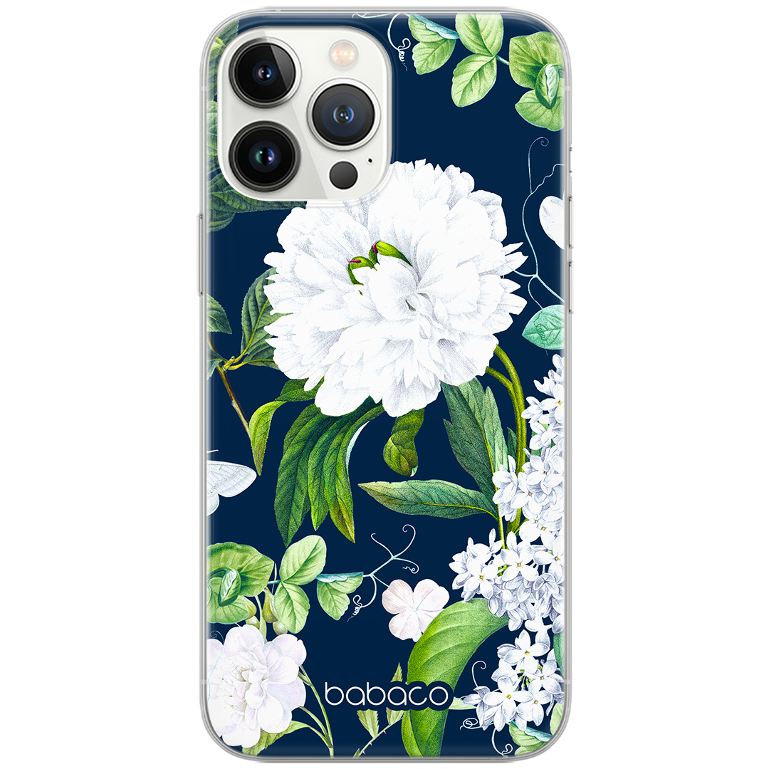 Etui do Apple IPHONE 14 PLUS Kwiaty 031 Babaco Nadruk pełny Granatowy