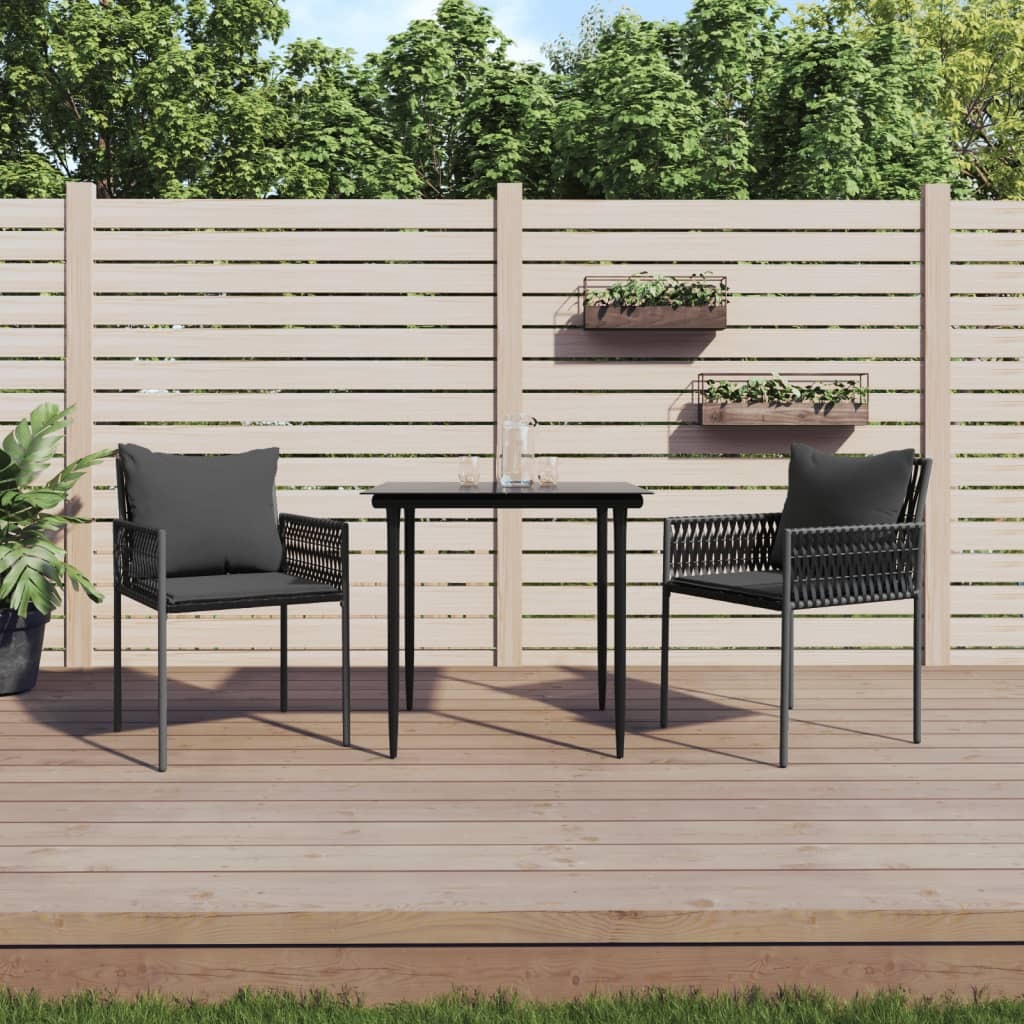 Prolenta Premium - Krzesła ogrodowe z poduszką 2 szt. czarne 54x61x83 cm polirattan