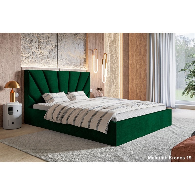 Łóżko tapicerowane SLIM 3 z zagłówkiem, 140x200 cm, łóżko podwójne z podstawą łóżka i stelażem z listew wykonanych z drewna, tkanina welurowa, kolor: zielony